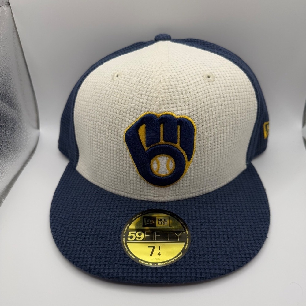 New Era 59FIFTY Milwaukee Brewers Blue/White Thermal Front Fitted Hat Size 7 1/4